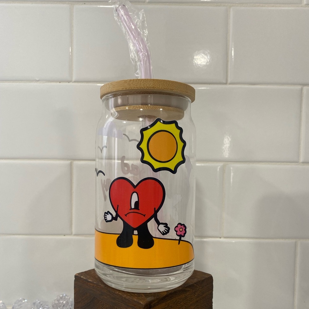 Bad bunny glass can cup!